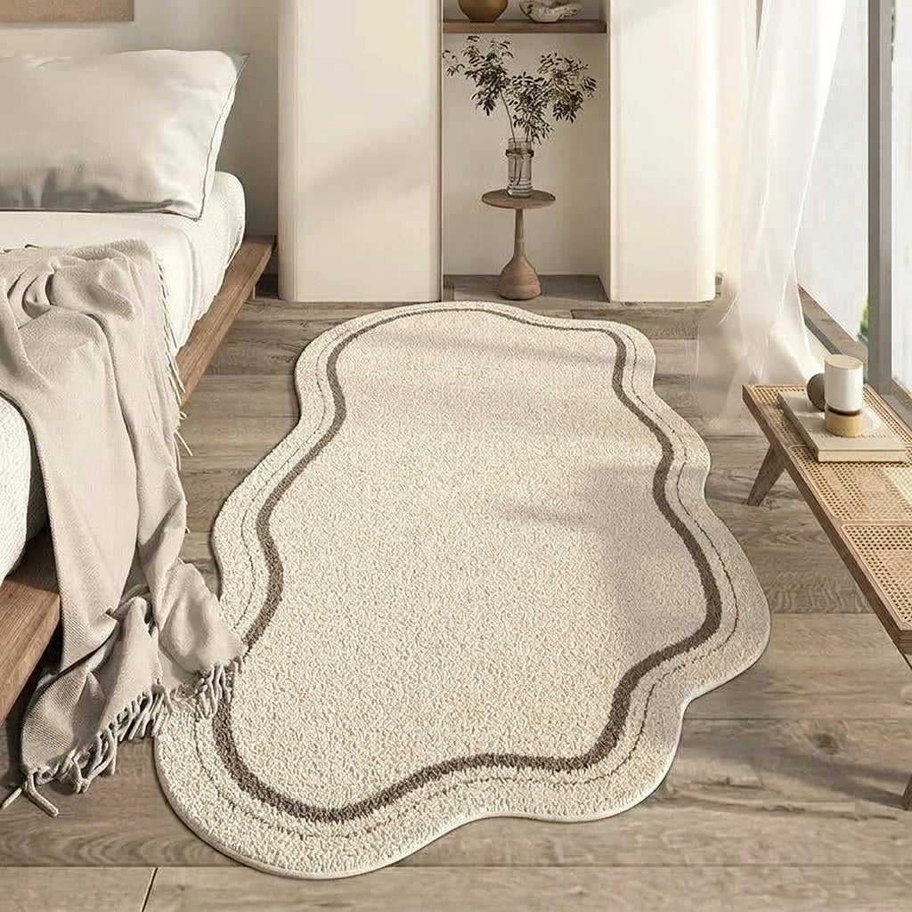 Wavy Border Area Rug – Organic Shape Bedroom Rug
