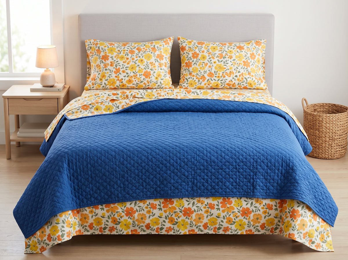 Printed Cotton-Linen Quilt – Lightweight Summer Bedspread