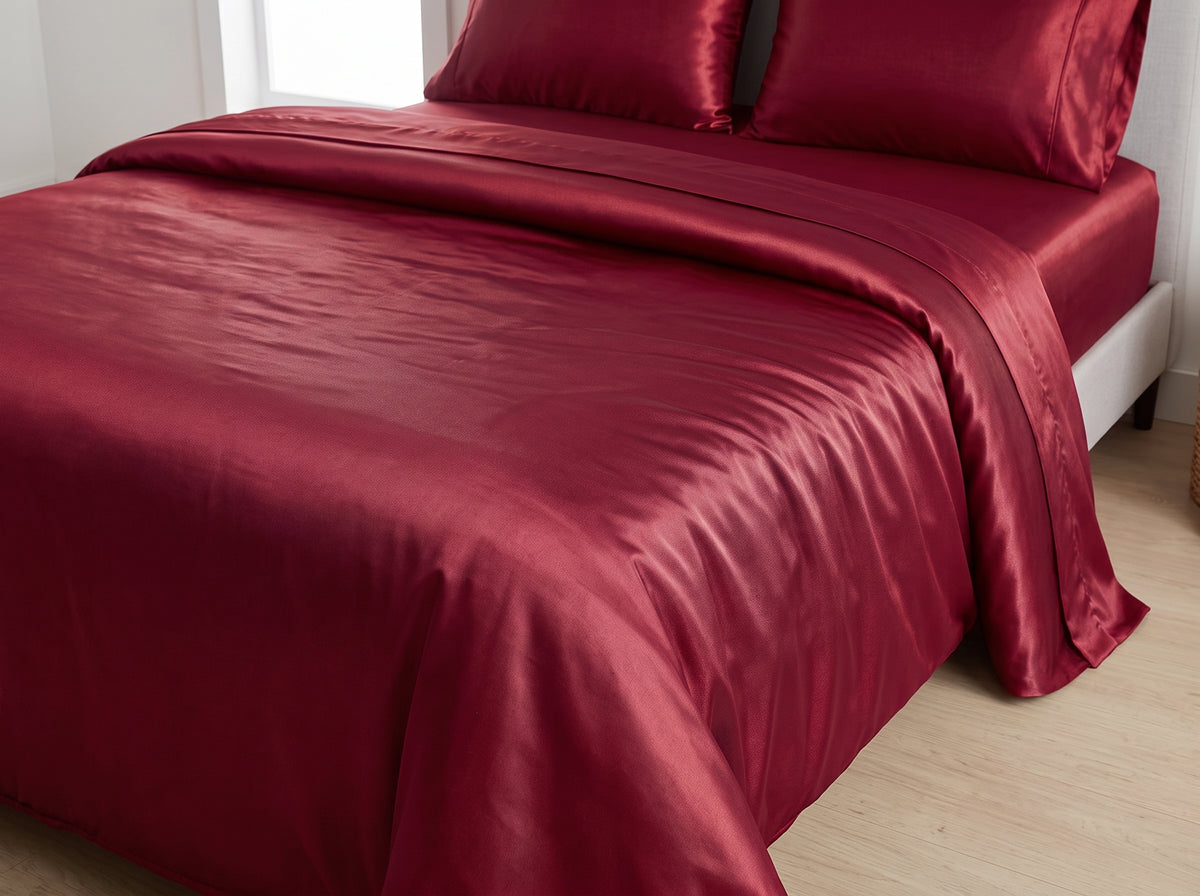 Red Satin Bedsheet Set – Silky Soft, Wrinkle-Resistant