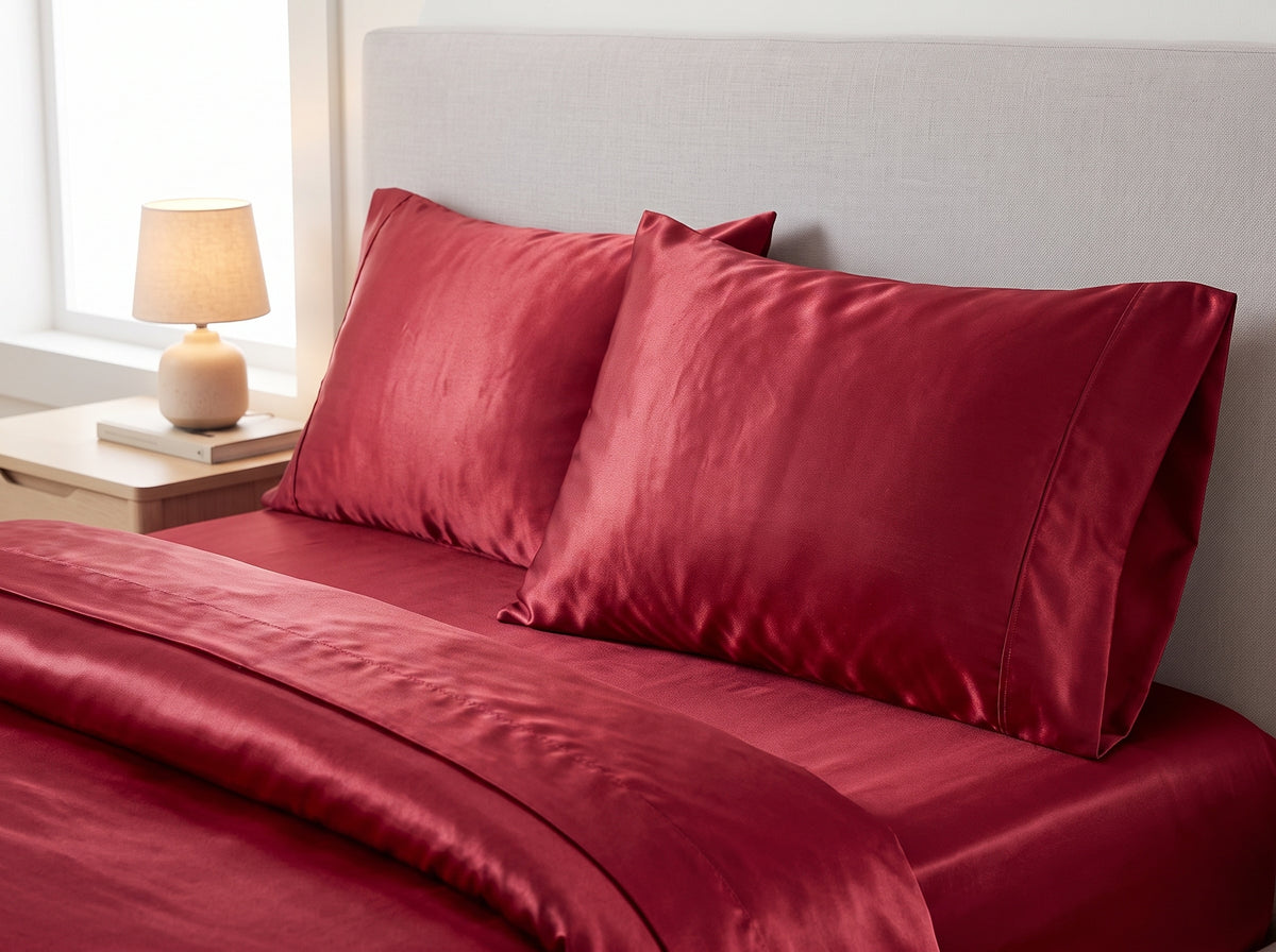 Red Satin Bedsheet Set – Silky Soft, Wrinkle-Resistant
