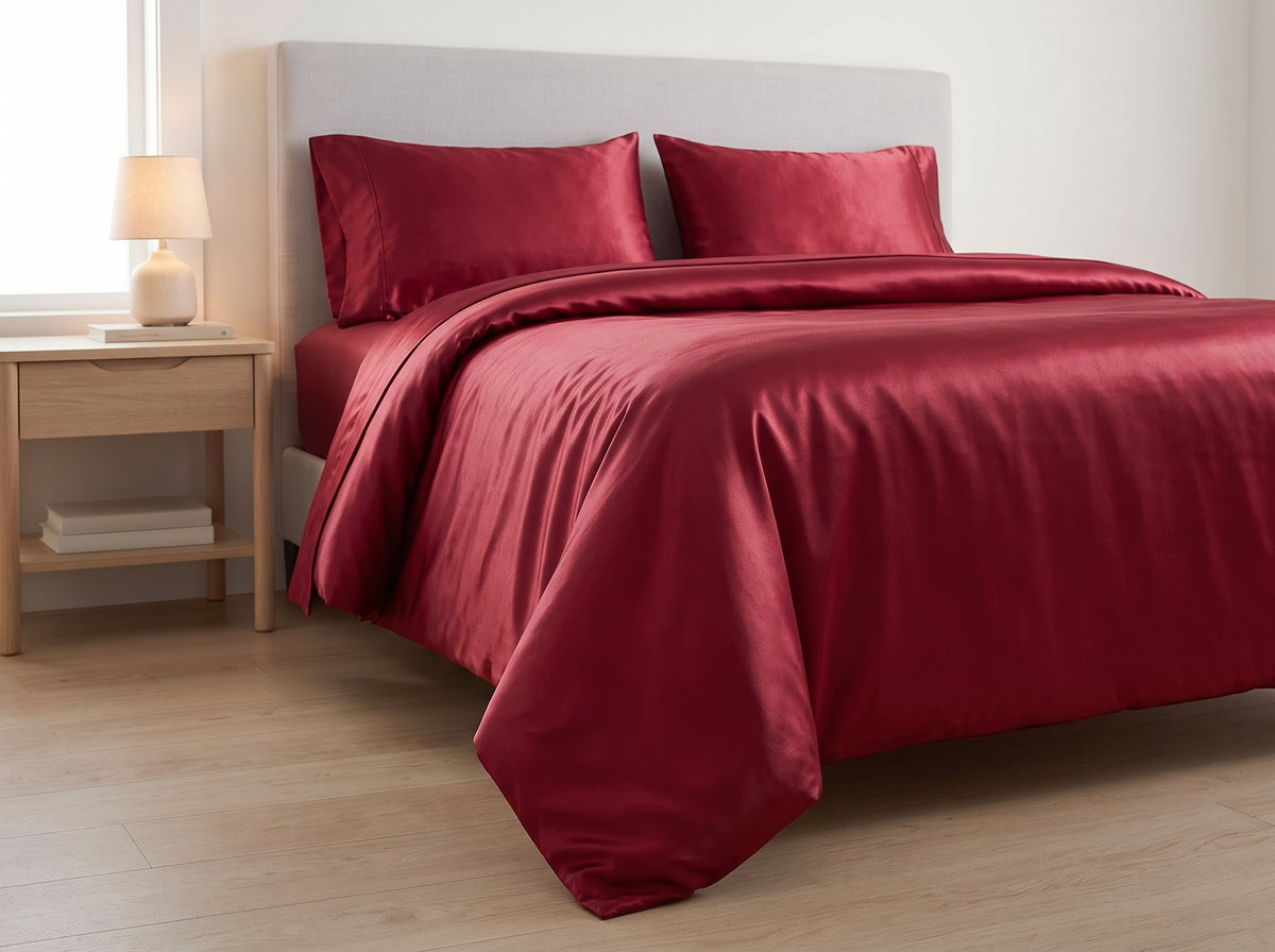Red Satin Bedsheet Set – Silky Soft, Wrinkle-Resistant