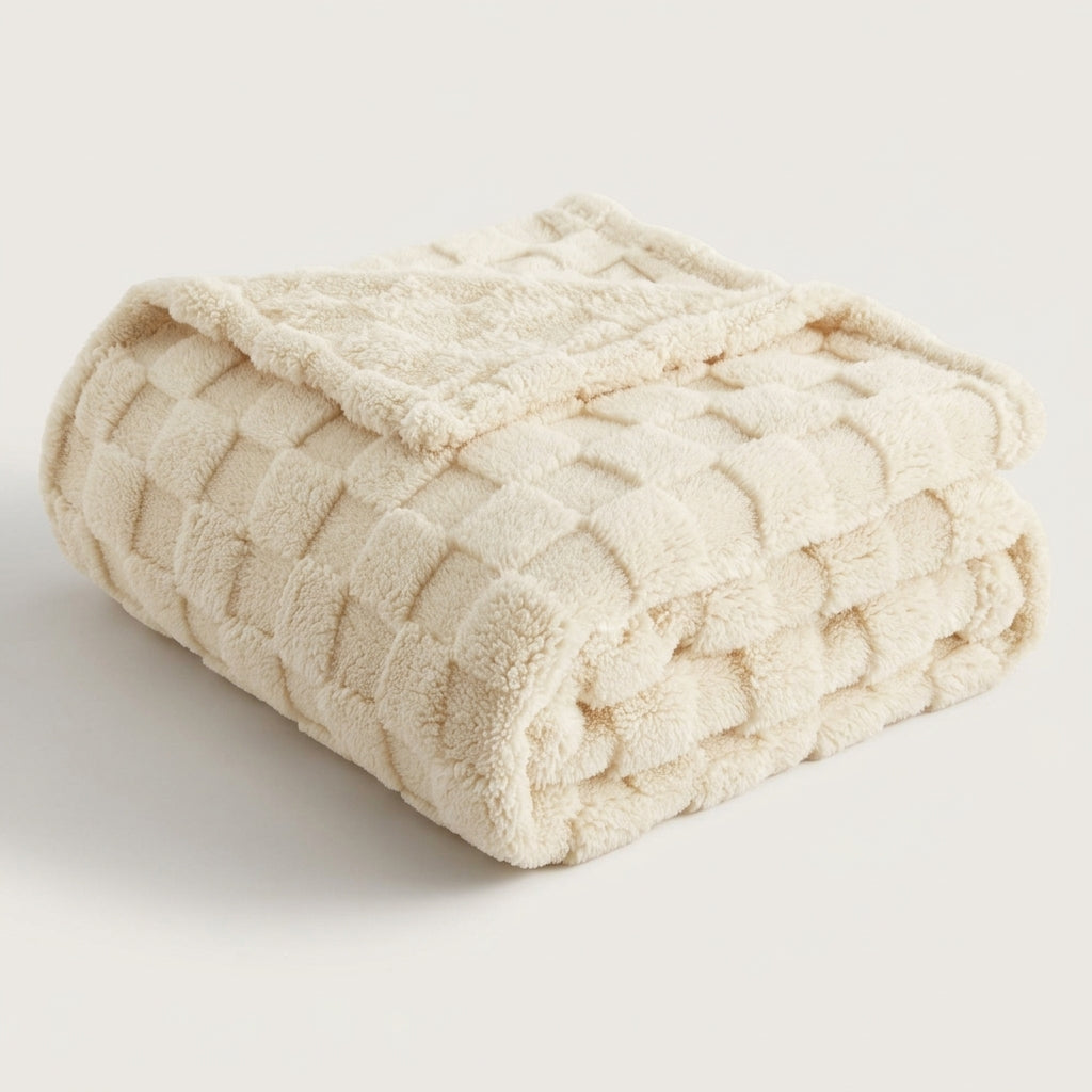 Waffle-Textured Sherpa Blanket – Cozy Sage Green