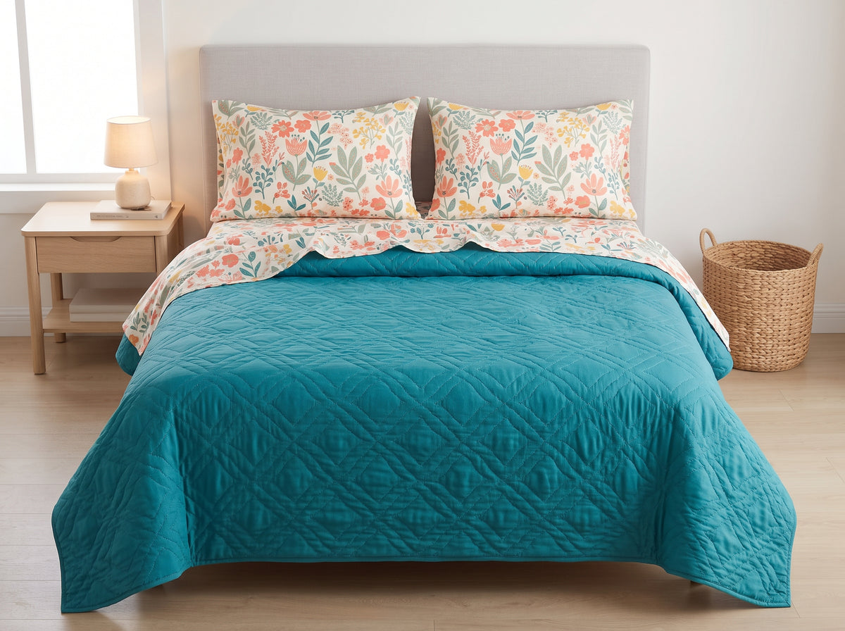 Printed Cotton-Linen Quilt – Lightweight Summer Bedspread