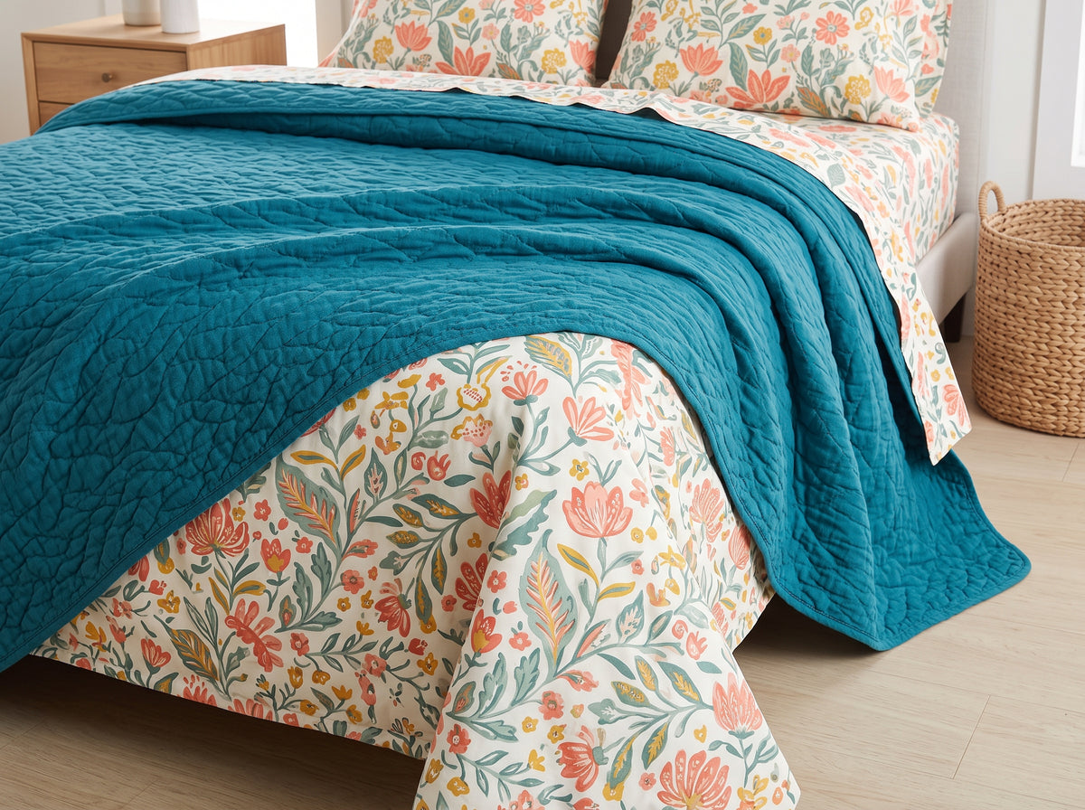 Printed Cotton-Linen Quilt – Lightweight Summer Bedspread