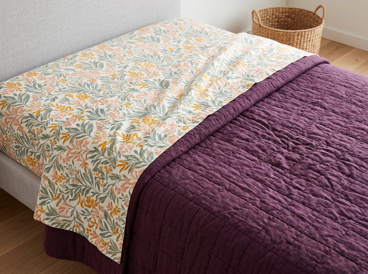 Printed Cotton-Linen Quilt – Lightweight Summer Bedspread