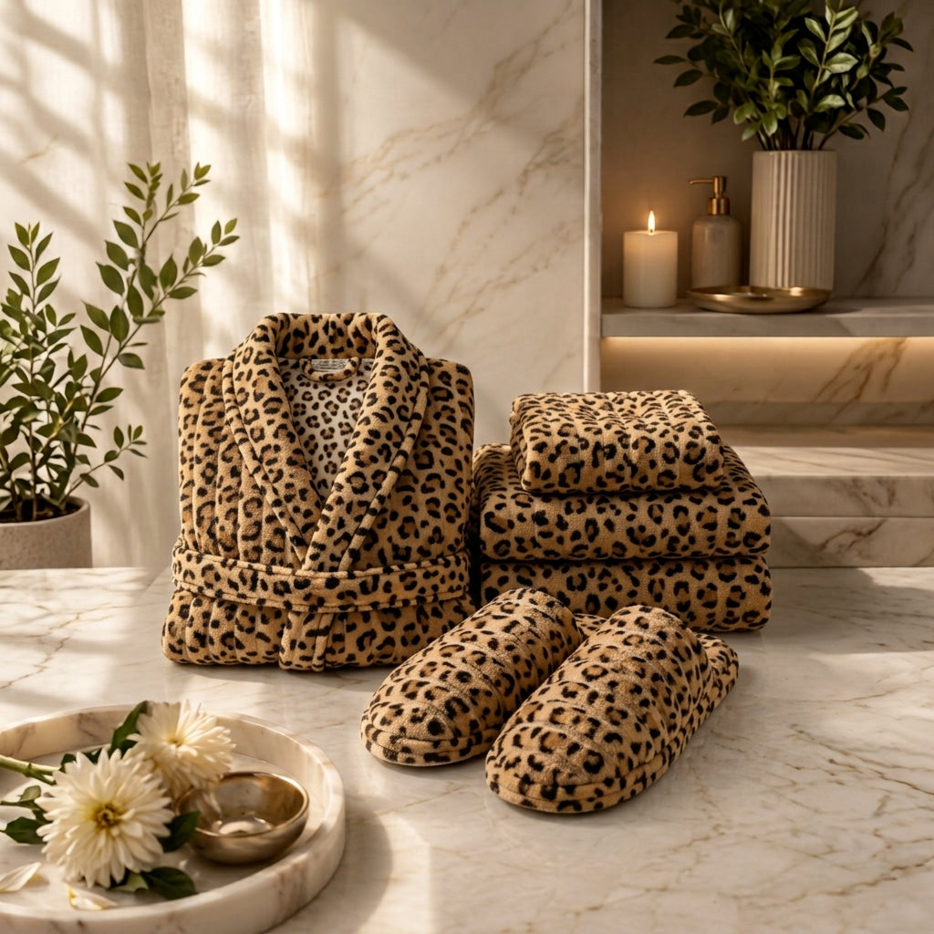 Leopard Print Spa Robe Set – Robe, Towel & Slippers