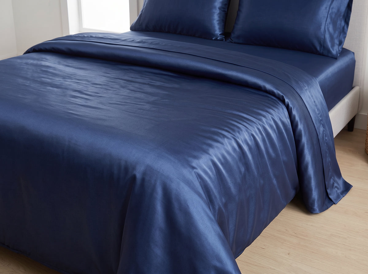 Blue Satin Bedsheet Set – Silky Soft, Wrinkle-Resistant