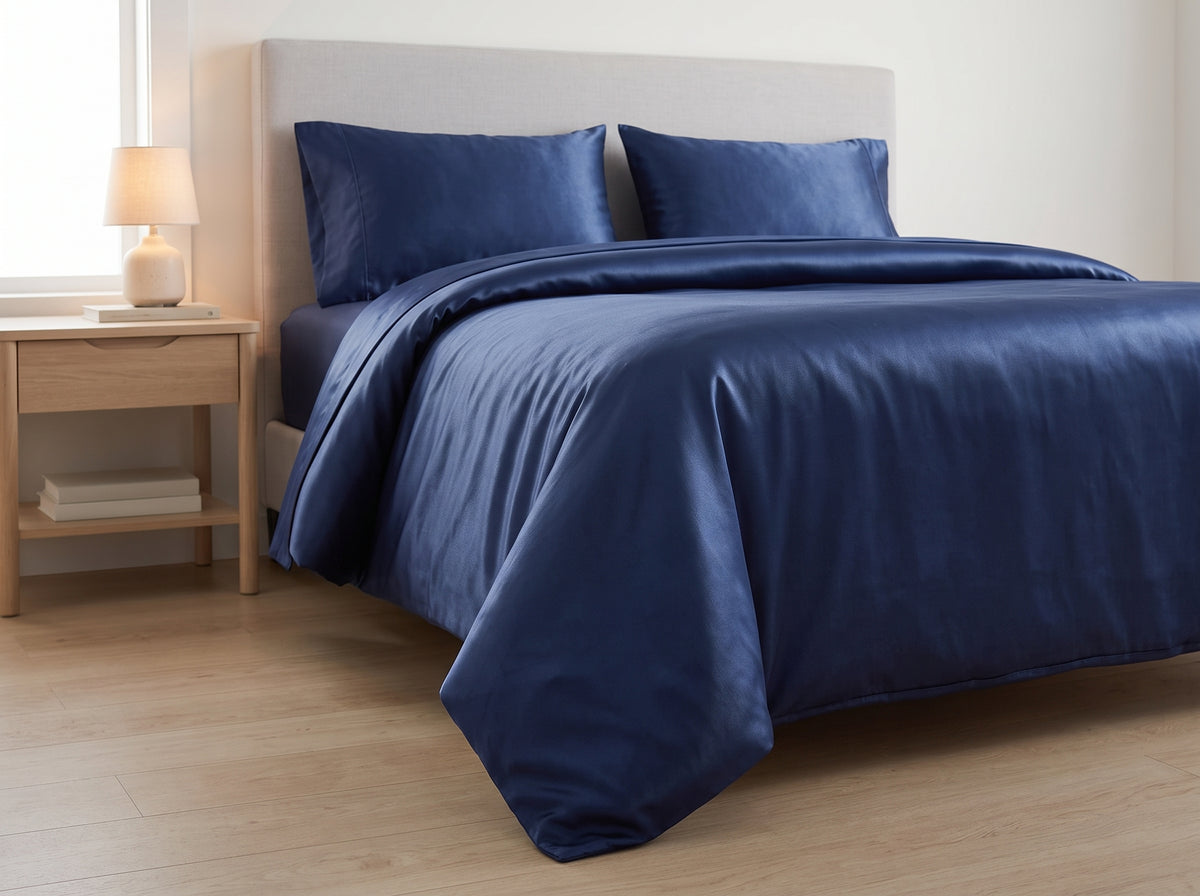 Blue Satin Bedsheet Set – Silky Soft, Wrinkle-Resistant