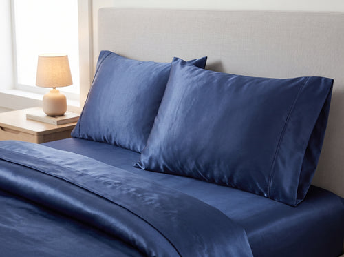 Blue Satin Bedsheet Set – Silky Soft, Wrinkle-Resistant